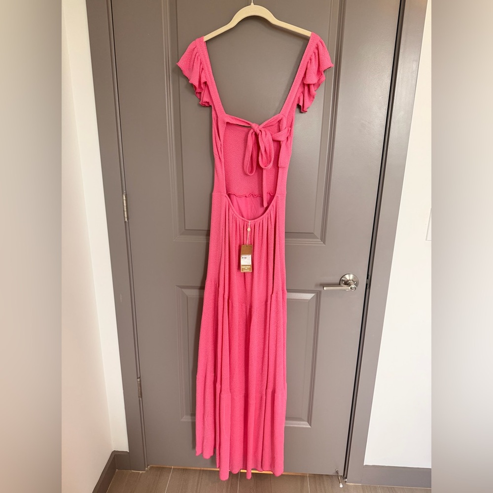 Pink Maxi Dress with Ruffle Sleeves